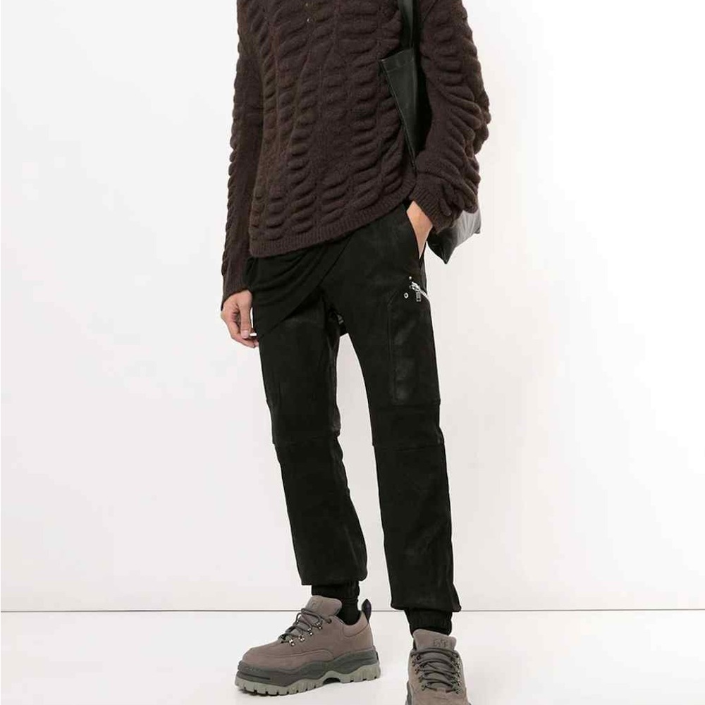 Rick Owens zip detailed FW20 performa leather cargo joggers pants